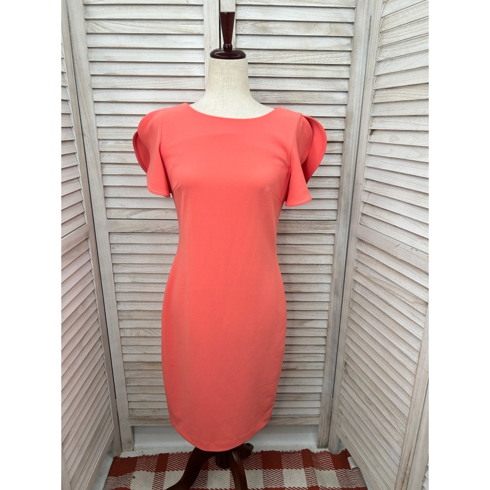 Calvin Klein Petal Sleeve Sheath Dress 4 Coral Pink Workwear Professional Spring